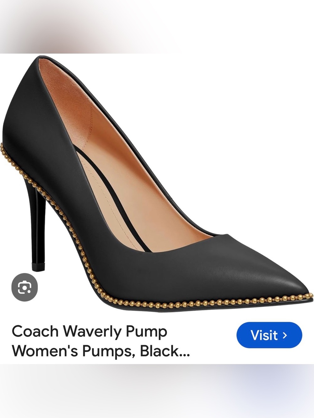 Coach Waverly Black Pointed Pump with Gold Bead Edge